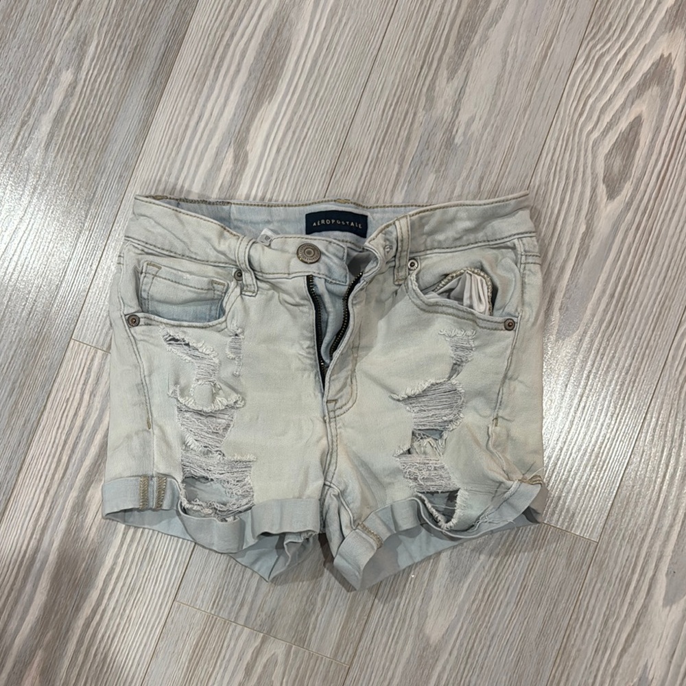 Aeropostale Women's Light Gray Distressed Jean Shorts